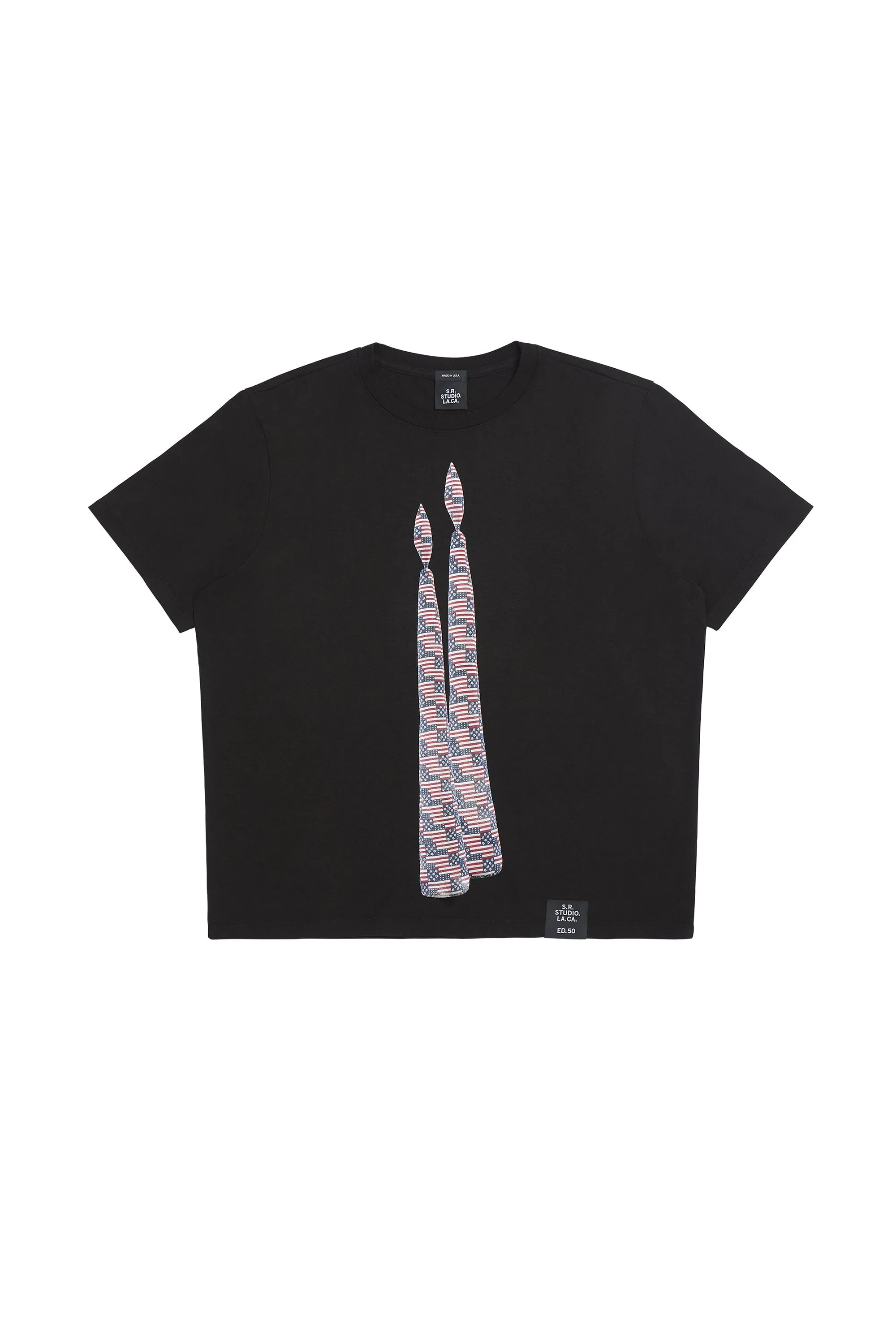 ED. 50 BASIC T-SHIRT WITH DOUBLE VERTICAL FLAG CANDLE AND S.R.S. LOGO