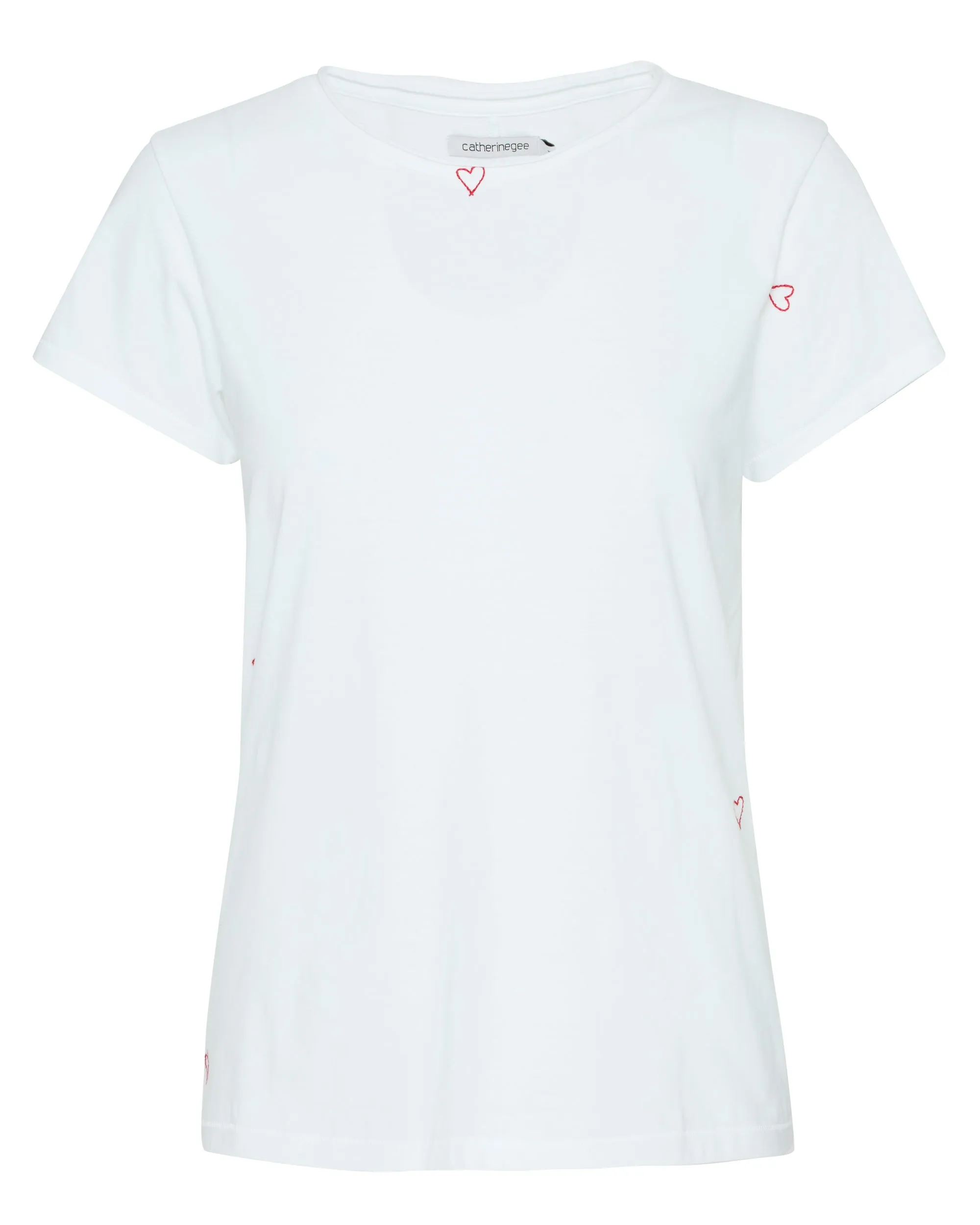 Embroidered Cotton T-Shirt in Red Heart