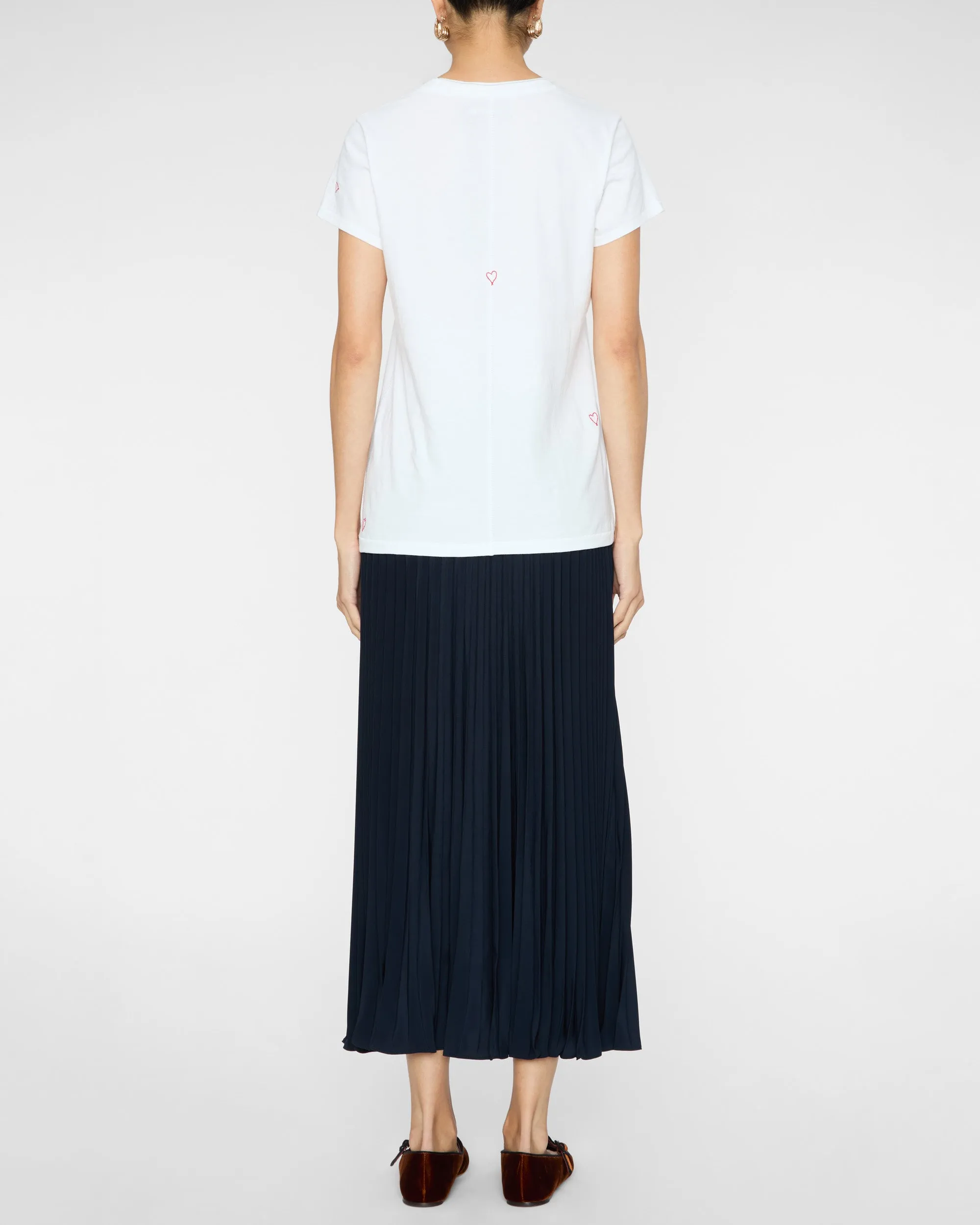 Embroidered Cotton T-Shirt in Red Heart