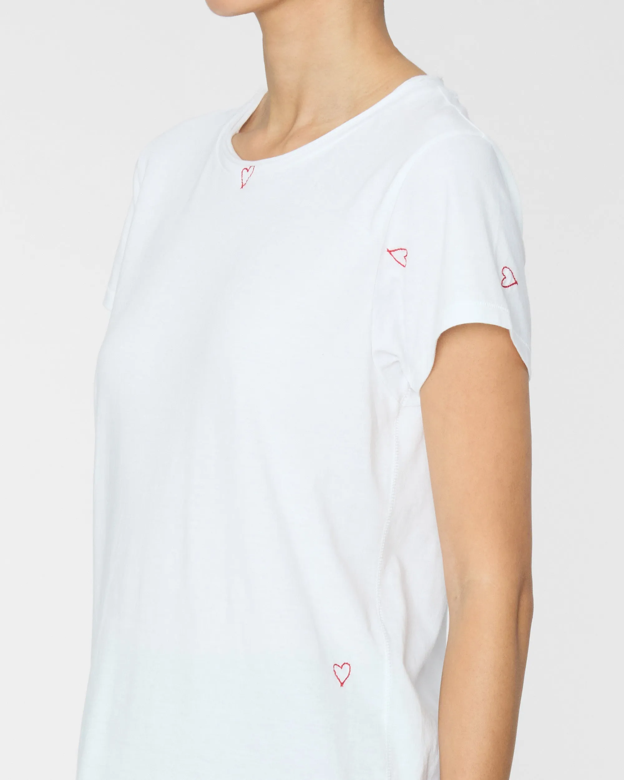 Embroidered Cotton T-Shirt in Red Heart