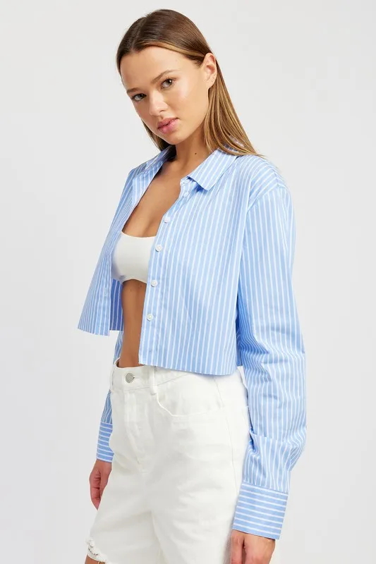 Emory Park STRIPED CROPPED SHIRT WITH CUT EDGE