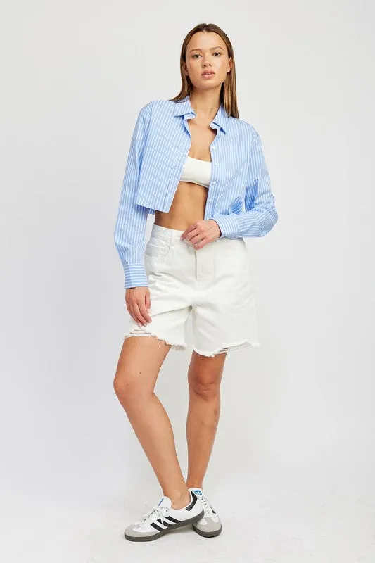 Emory Park STRIPED CROPPED SHIRT WITH CUT EDGE