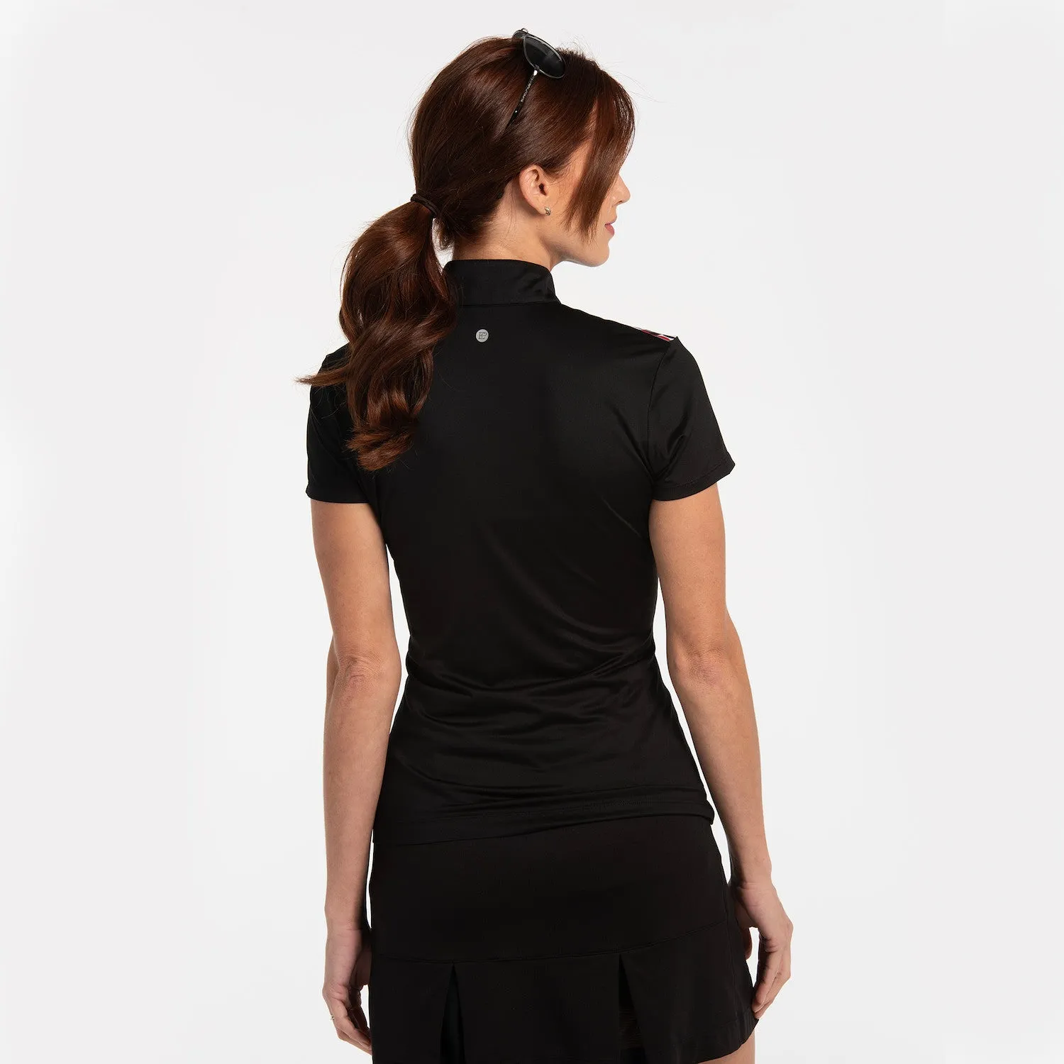 EP NY Cap Sleeve Zip Mock Polo w/GEO Print