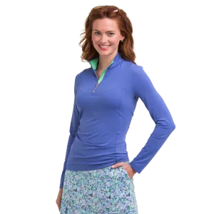 EP NY Long Sleeve  Zip Polo w/ Ruffle Trim - BlueBelle