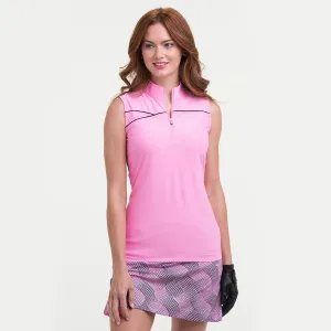 EP NY Sleeveless  Zip Mock Polo w/Trim  Rosebud