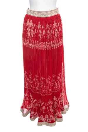 Etro Red Printed Pleathed Chiffon Wrap Skirt SZ 48
