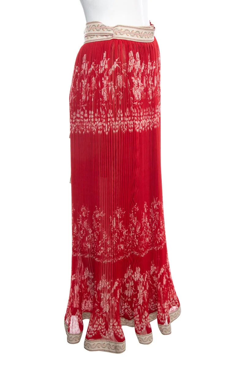 Etro Red Printed Pleathed Chiffon Wrap Skirt SZ 48
