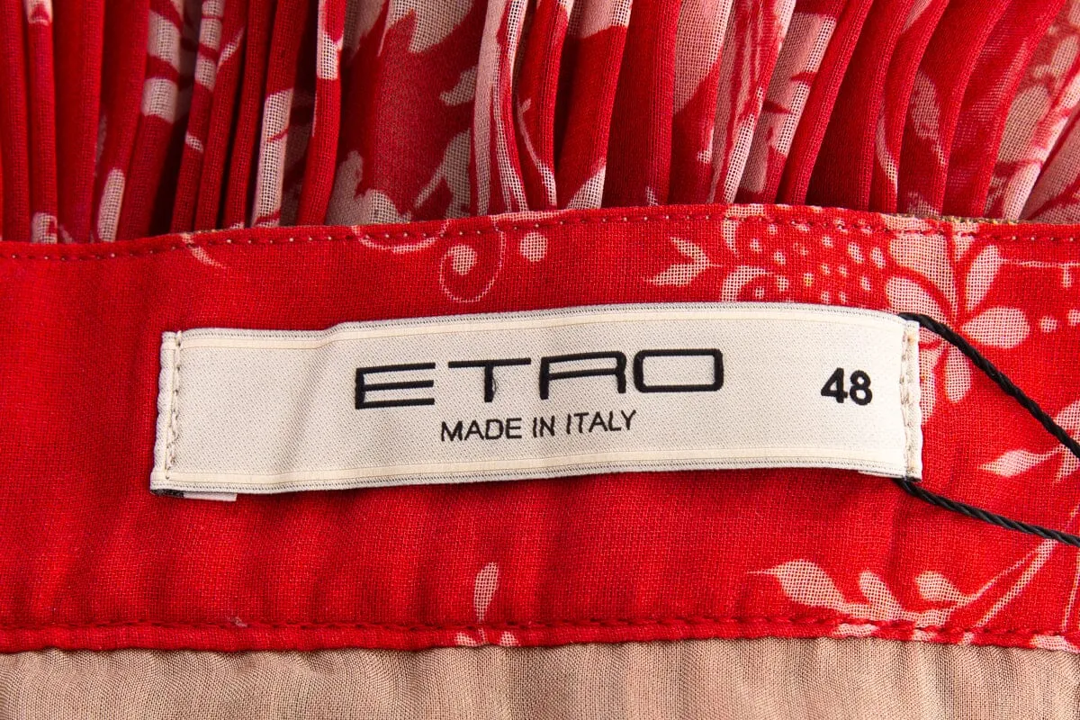 Etro Red Printed Pleathed Chiffon Wrap Skirt SZ 48