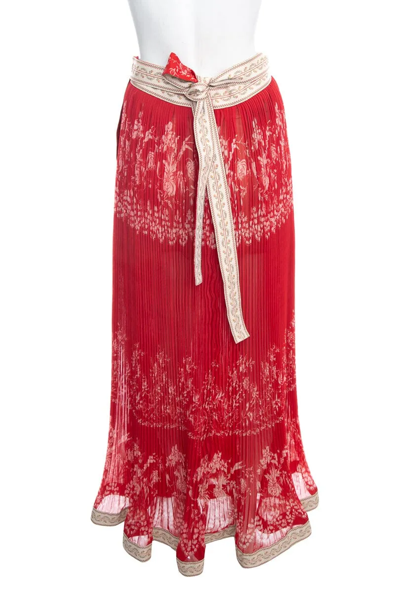 Etro Red Printed Pleathed Chiffon Wrap Skirt SZ 48