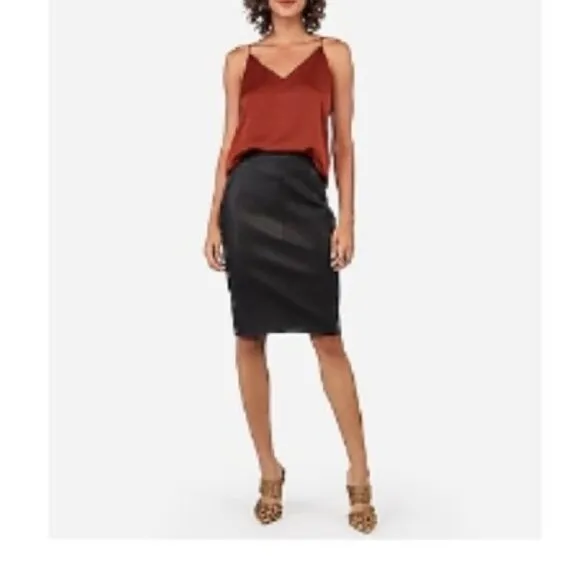 Express Pleated Faux Leather 4 Back Slit Pencil Skirt Party Closet Staple Office