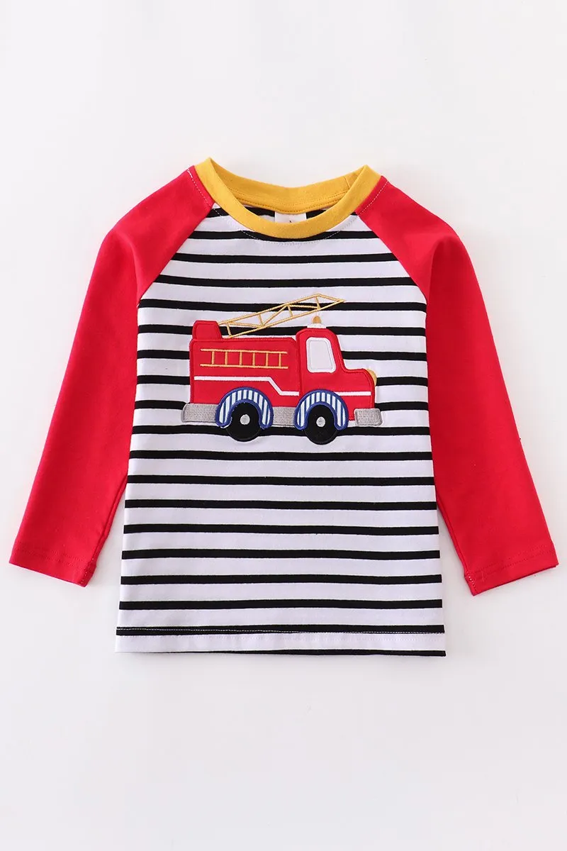 FIRE ENGINE APPLIQUE STRIPED SHIRT