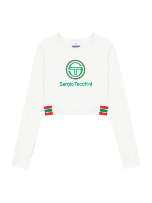 Flag Ribbed Long Sleeve Crop Tee- Off White