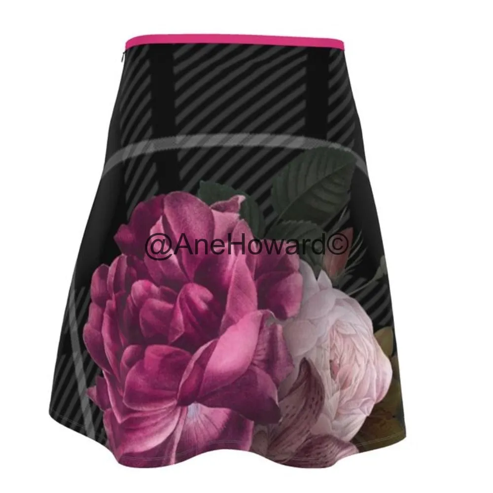 Flared A-line  Skirt Tartan Floral