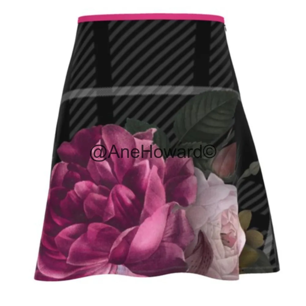 Flared A-line  Skirt Tartan Floral