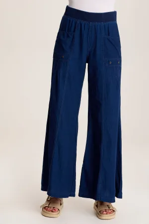 Florentine Mock-Denim Wide-Leg Pant