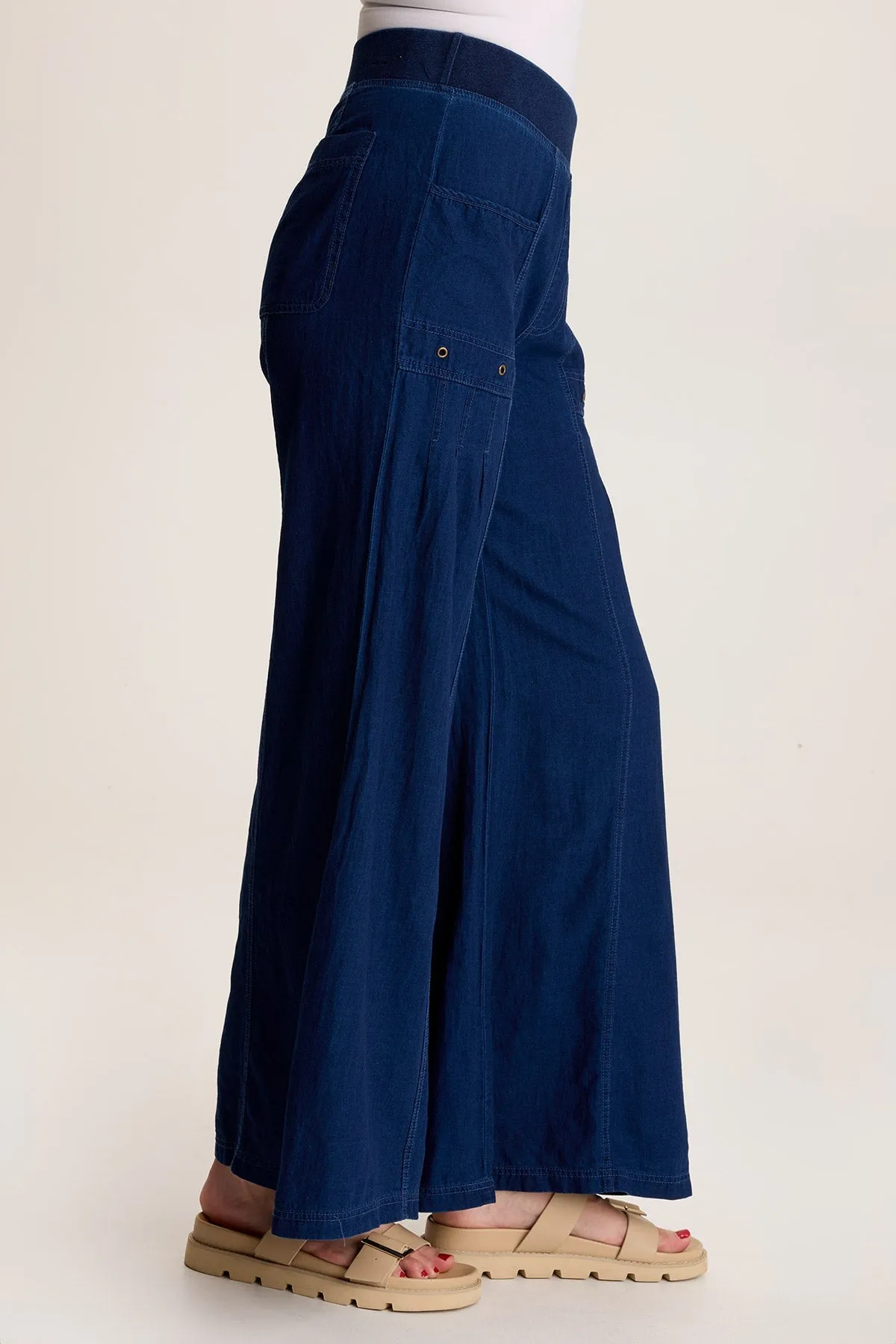 Florentine Mock-Denim Wide-Leg Pant