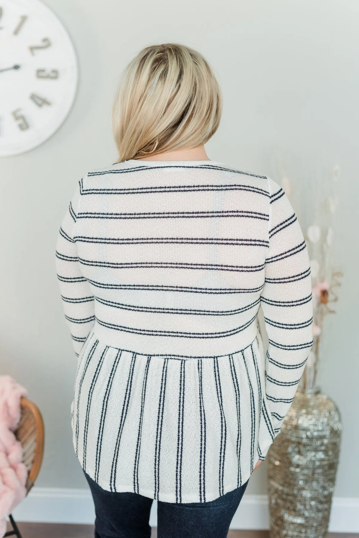 Focus On The Positive Babydoll Top- Ivory & Navy