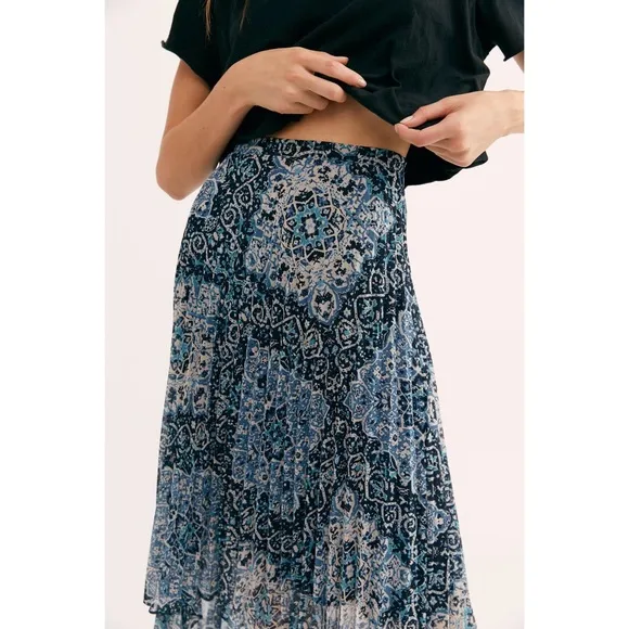 Free People Diamond Heart Pleated Skirt