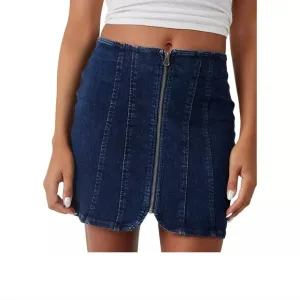 Free People Pleated Zipper Detail Mini Denim Skirt sz 6 nwt