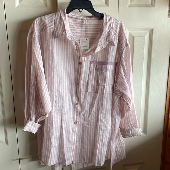 Free People Sleep Mode NWT 100%Cotton Pajama Nightshirt Top Sz-Small