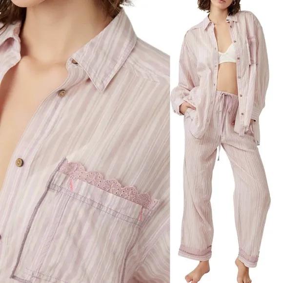 Free People Sleep Mode NWT 100%Cotton Pajama Nightshirt Top Sz-Small