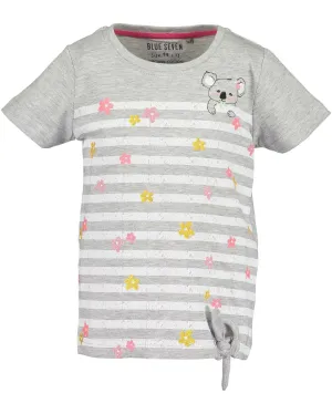 Girls Grey & White Striped Koala T Shirt