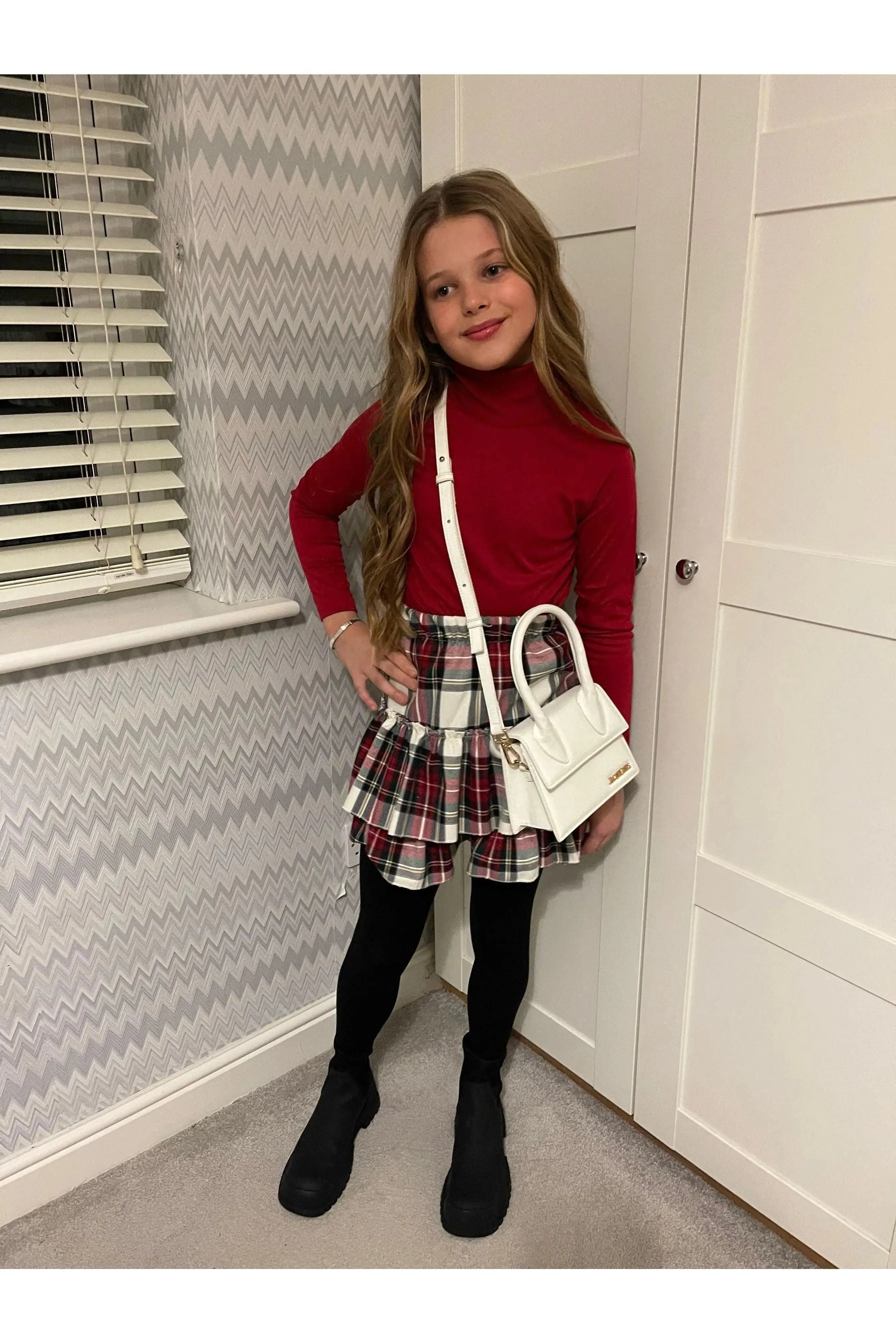 Girls Tartan Style Polo Top & Rara Skirt