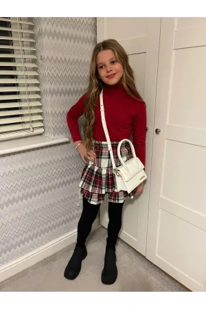 Girls Tartan Style Polo Top & Rara Skirt