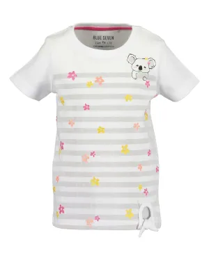 Girls White & Grey Striped Koala T Shirt