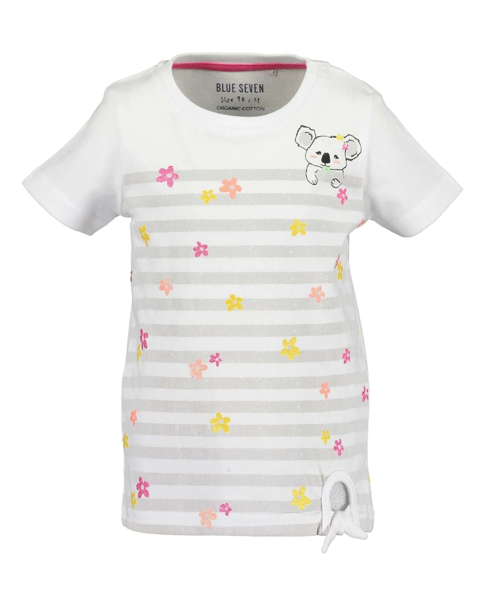 Girls White & Grey Striped Koala T Shirt