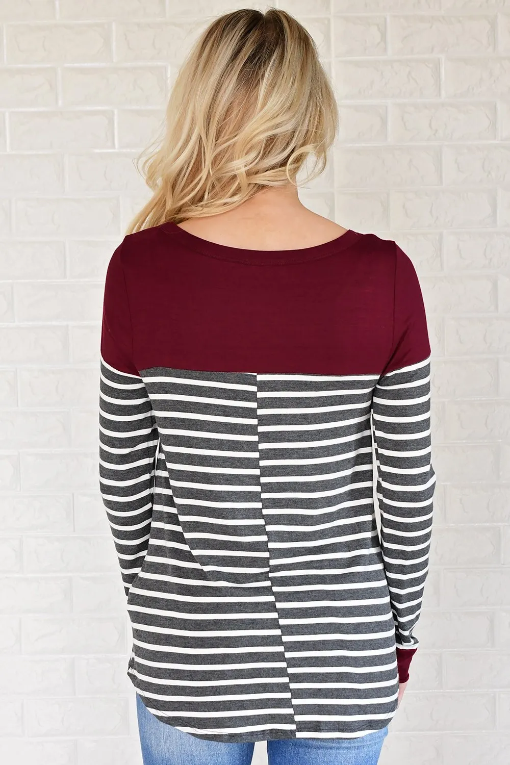 Go Your Own Way Striped Top ~ Burgundy & Grey
