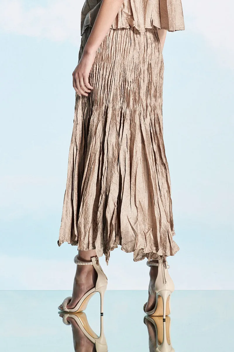 Gold Wrinkle Pleated Skirt