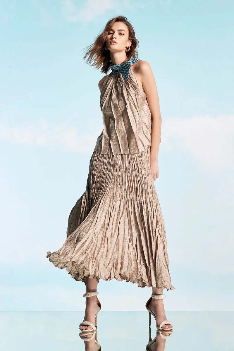 Gold Wrinkle Pleated Skirt