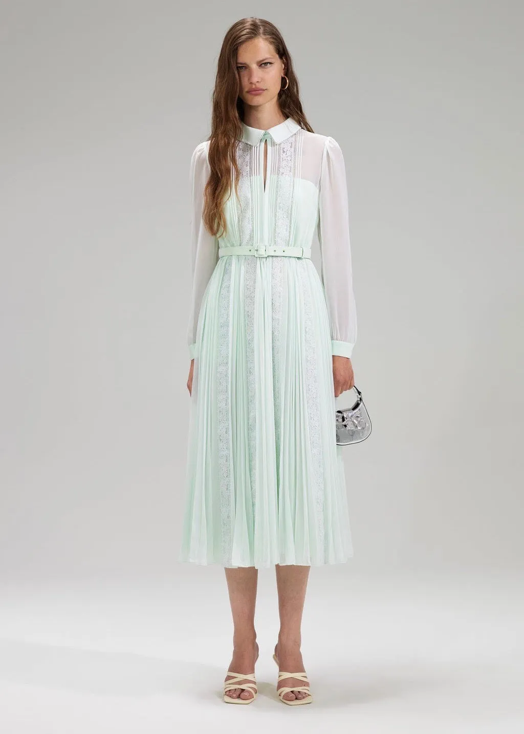 Green Pleated Midi Dress (Green)