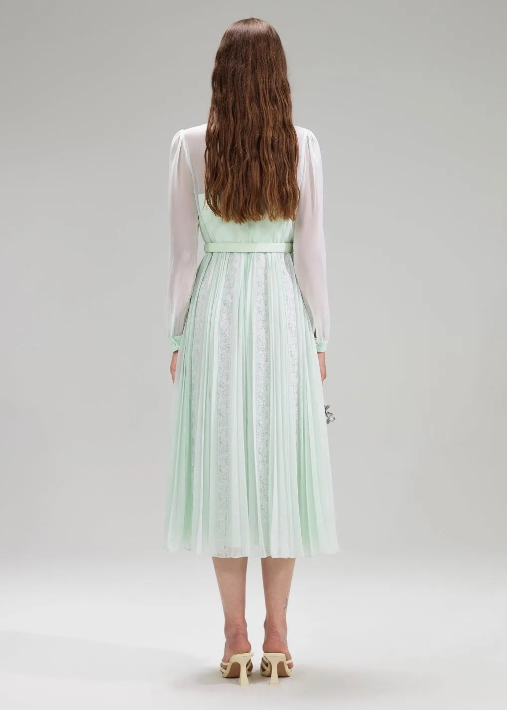 Green Pleated Midi Dress (Green)