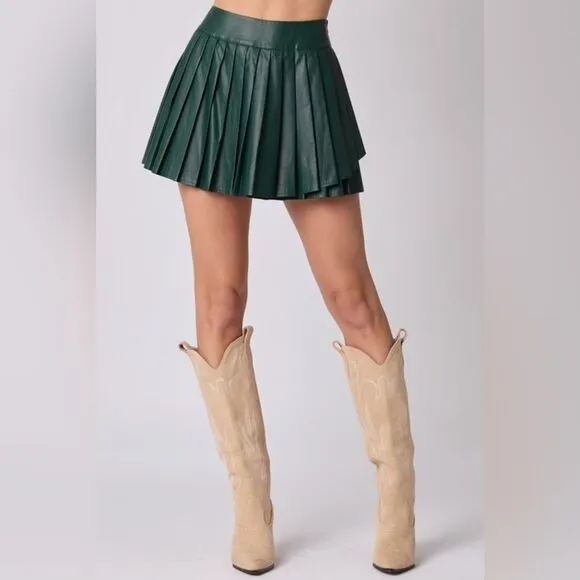 GREEN PLEATED SKIRT WITH BUILT IN SHORTS