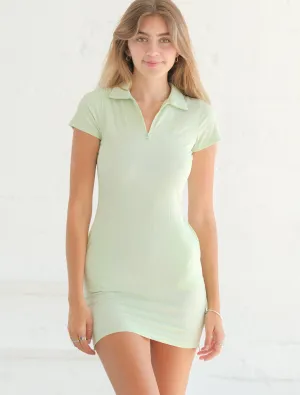 Green Ribbed Polo Dress