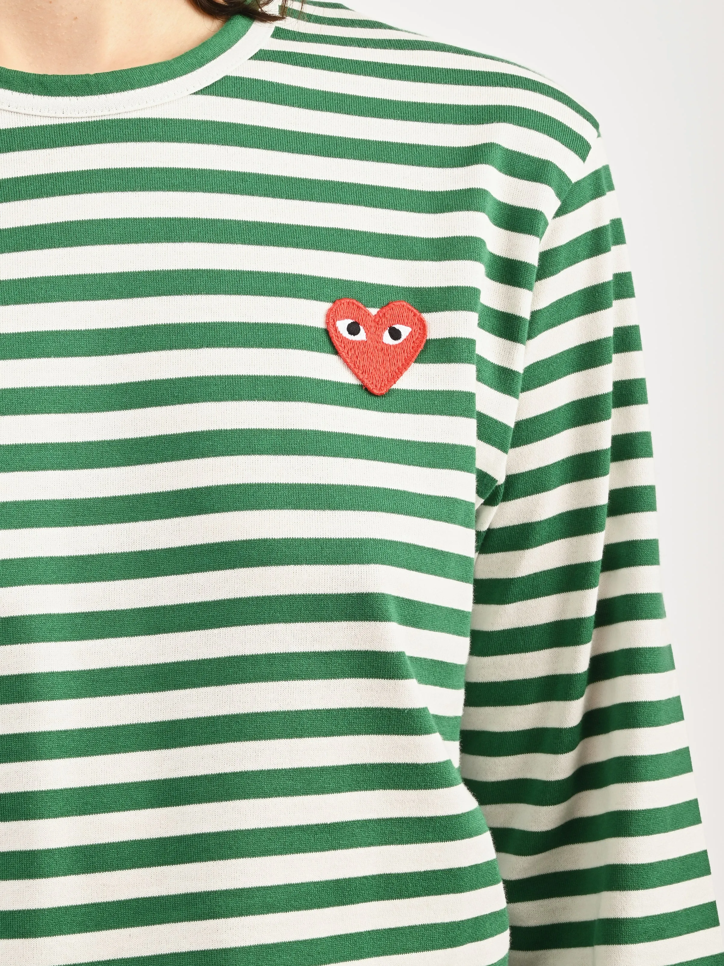 Green/White Red Heart Play Striped T-Shirt