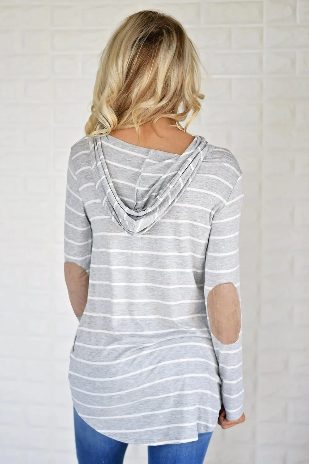 Grey Striped Hoodie w/ Elbow Patches