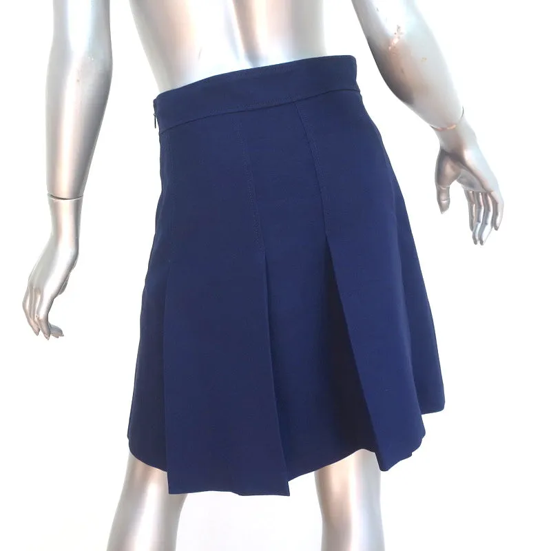 Gucci Horsebit Pleated Skirt Navy Silk-Wool Size 42