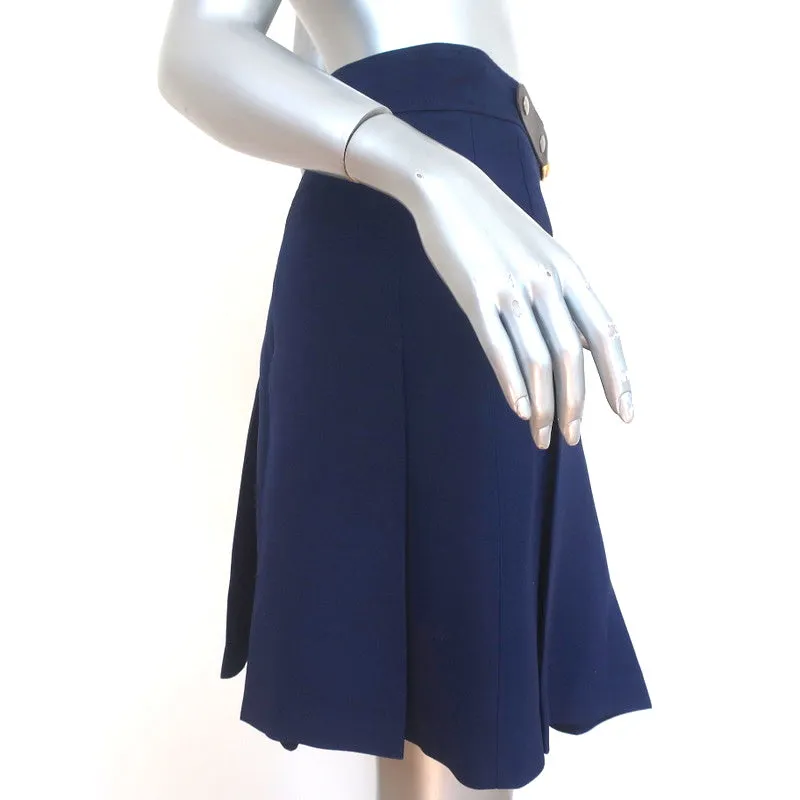 Gucci Horsebit Pleated Skirt Navy Silk-Wool Size 42
