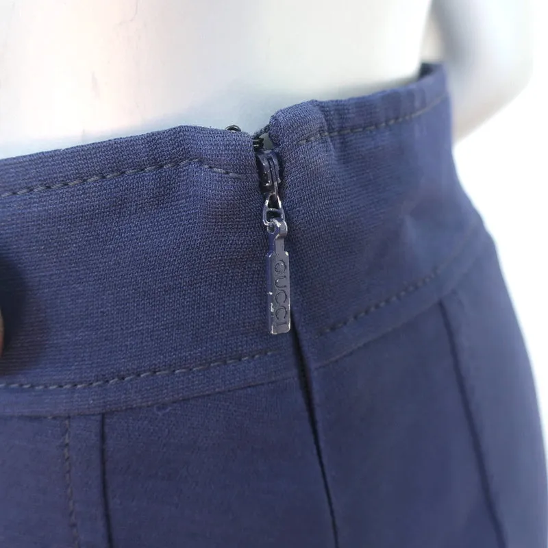 Gucci Horsebit Pleated Skirt Navy Silk-Wool Size 42