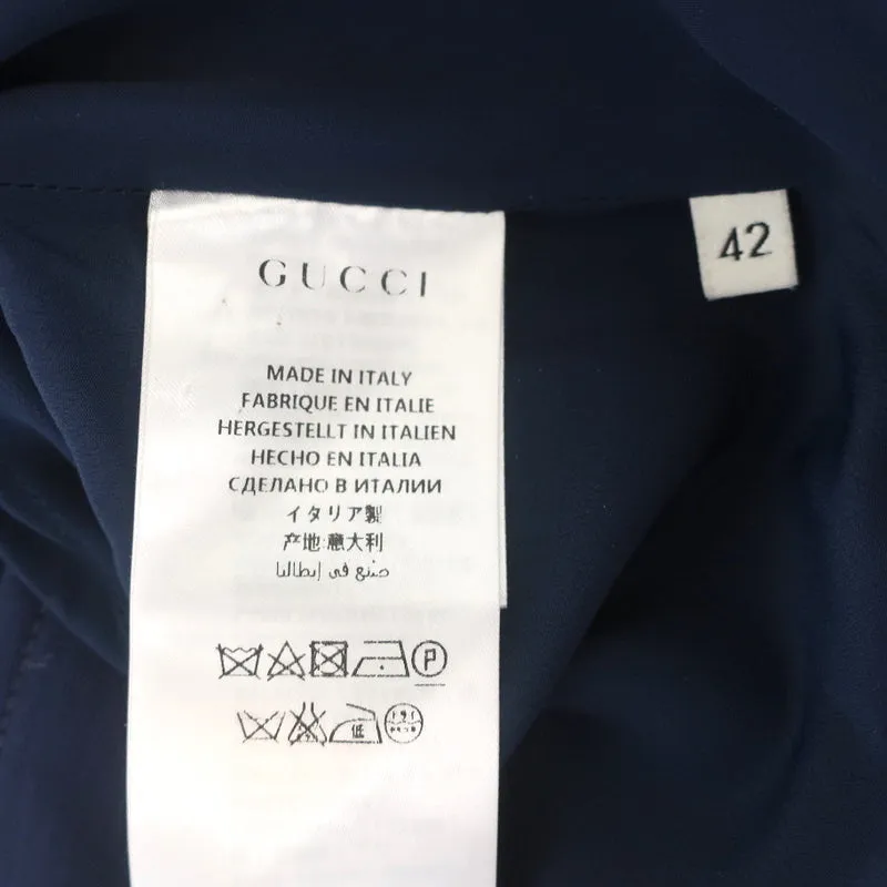 Gucci Horsebit Pleated Skirt Navy Silk-Wool Size 42