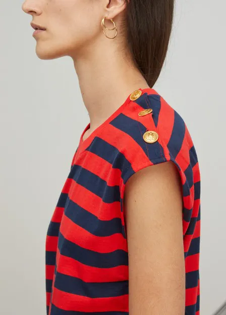 Gucci S/S Striped Pour La Cote D'Azur T-Shirt in Red and Navy