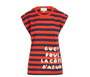 Gucci S/S Striped Pour La Cote D'Azur T-Shirt in Red and Navy