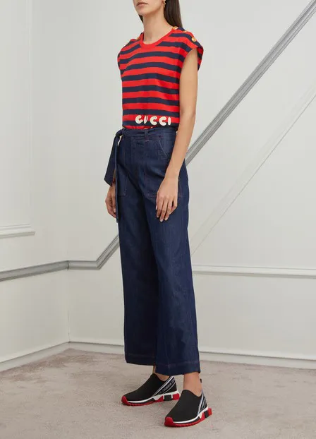 Gucci S/S Striped Pour La Cote D'Azur T-Shirt in Red and Navy