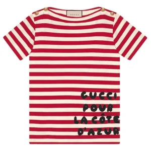 Gucci S/S Striped Pour La Cote D'Azur T-Shirt in Red and White