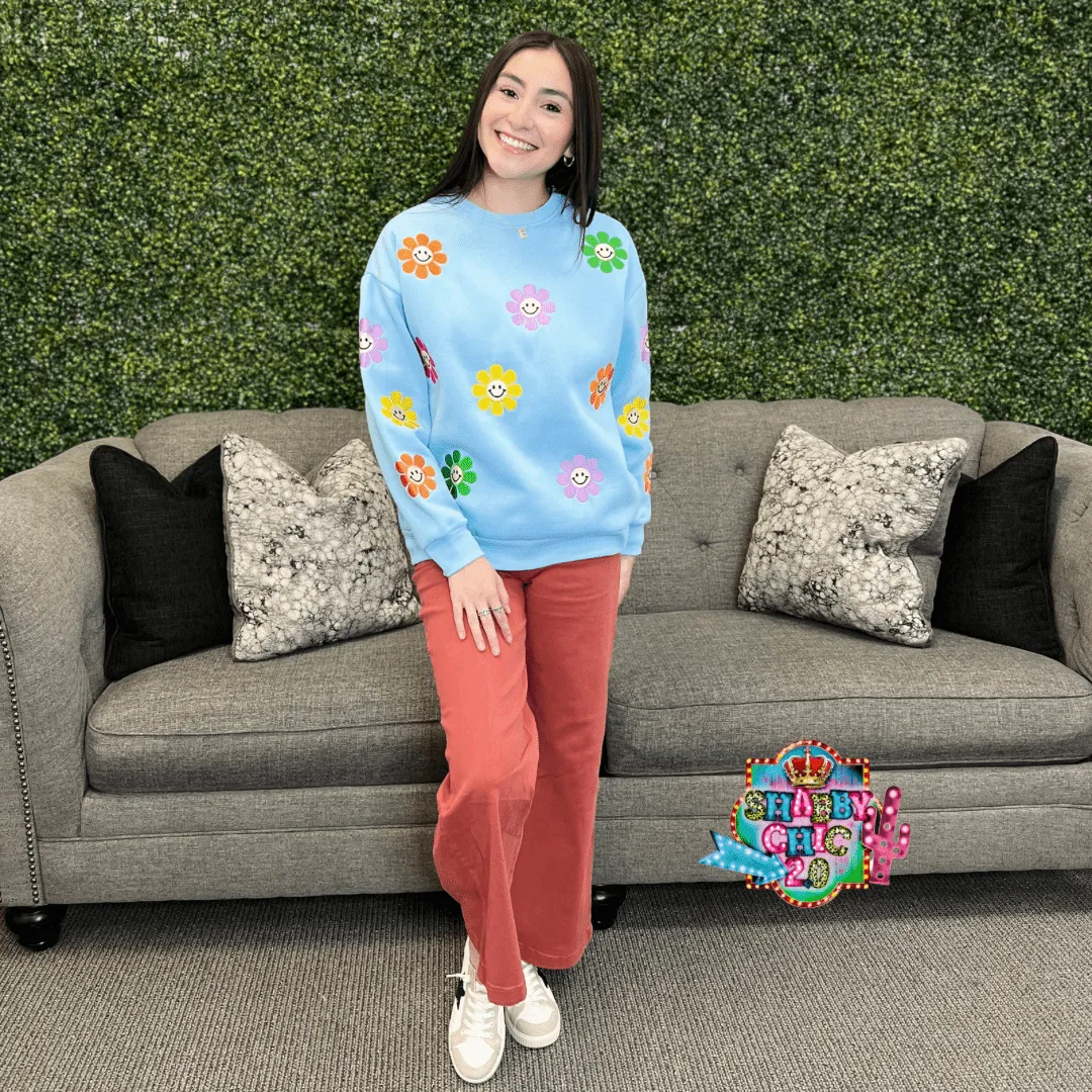 Happy Flower Pattern Crewneck Top