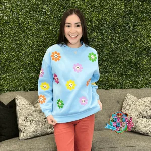 Happy Flower Pattern Crewneck Top