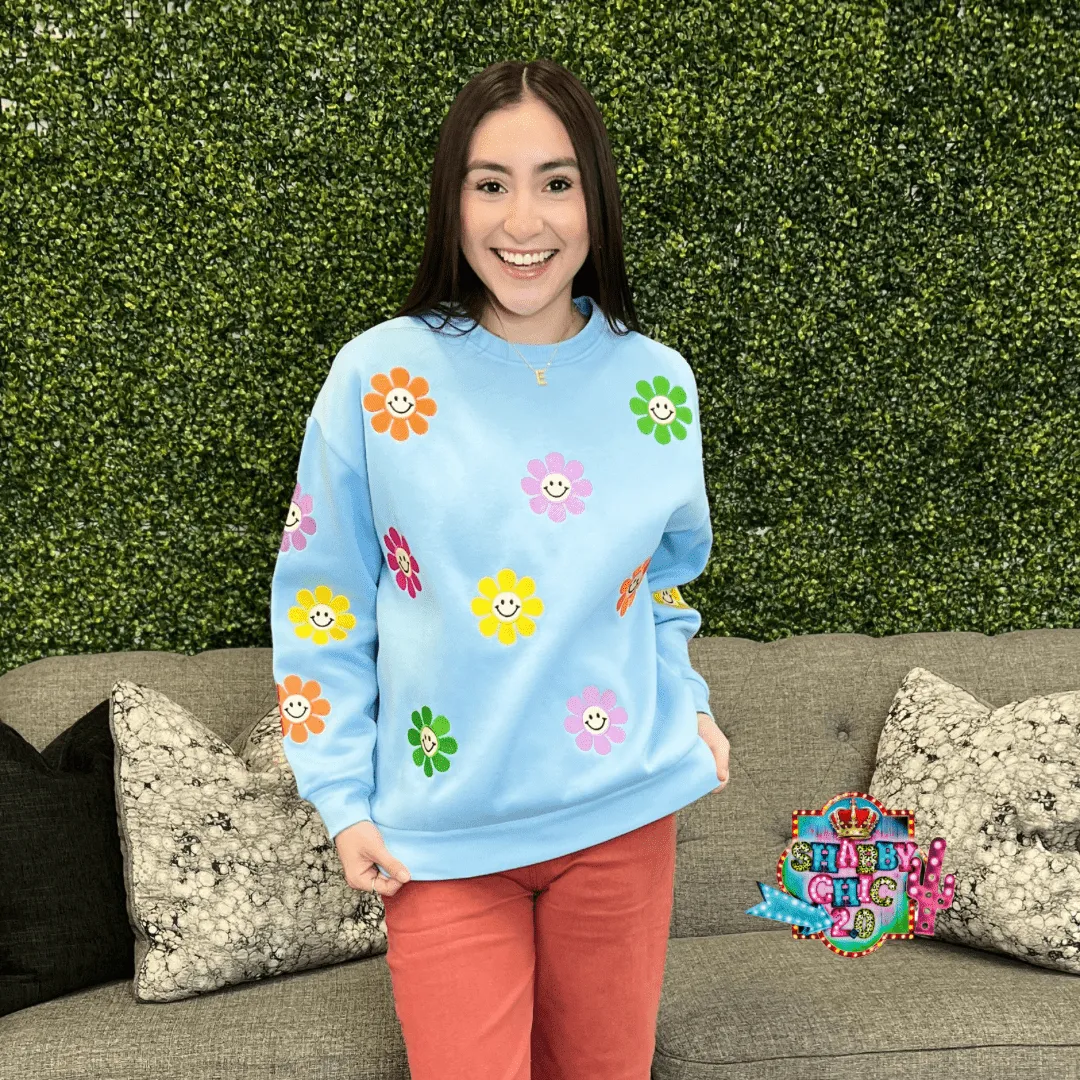 Happy Flower Pattern Crewneck Top